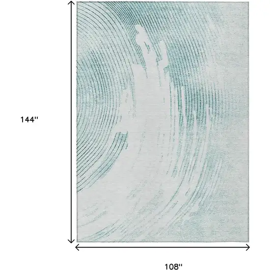 Teal Blue And Ivory Abstract Washable Indoor Outdoor Area Rug Photo 9