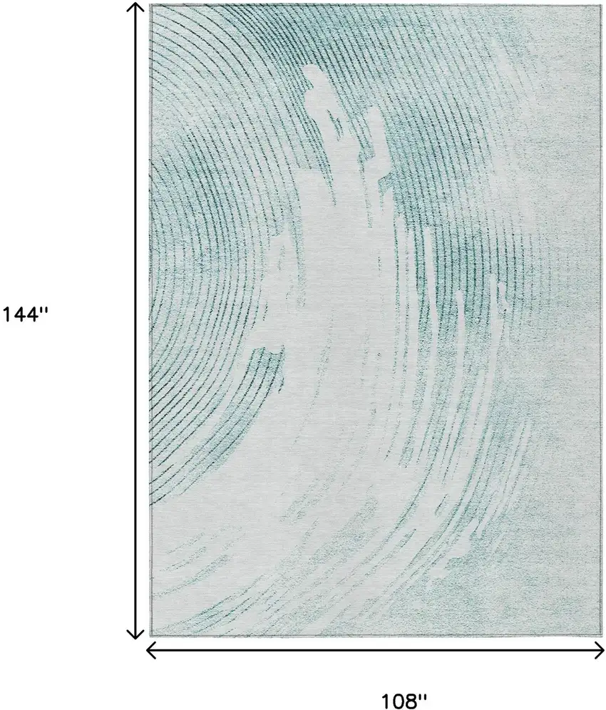 Teal Blue And Ivory Abstract Washable Indoor Outdoor Area Rug Photo 9