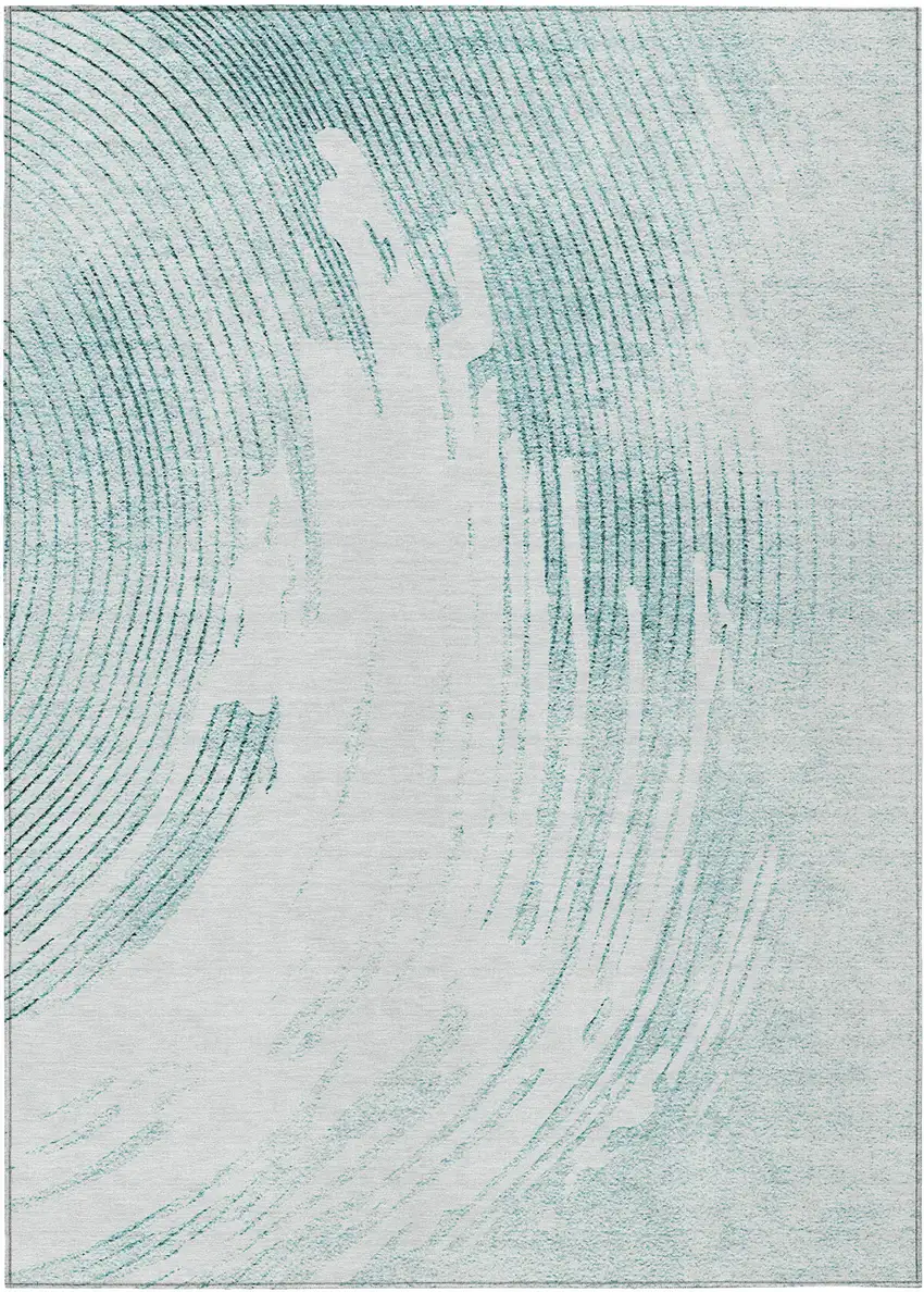 Teal Blue And Ivory Abstract Washable Indoor Outdoor Area Rug Photo 1