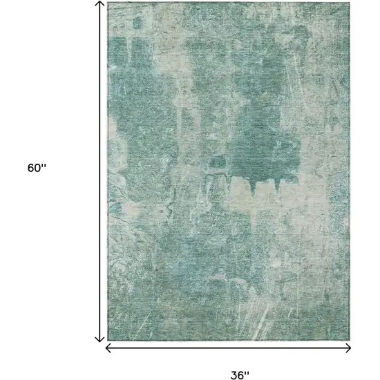 Teal Blue And Ivory Abstract Washable Indoor Outdoor Area Rug Photo 3