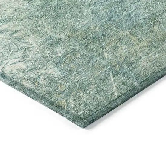 Teal Blue And Ivory Abstract Washable Indoor Outdoor Area Rug Photo 6