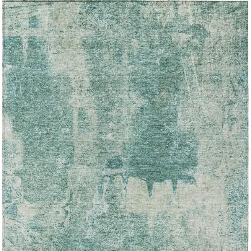 Teal Blue And Ivory Abstract Washable Indoor Outdoor Area Rug Photo 4