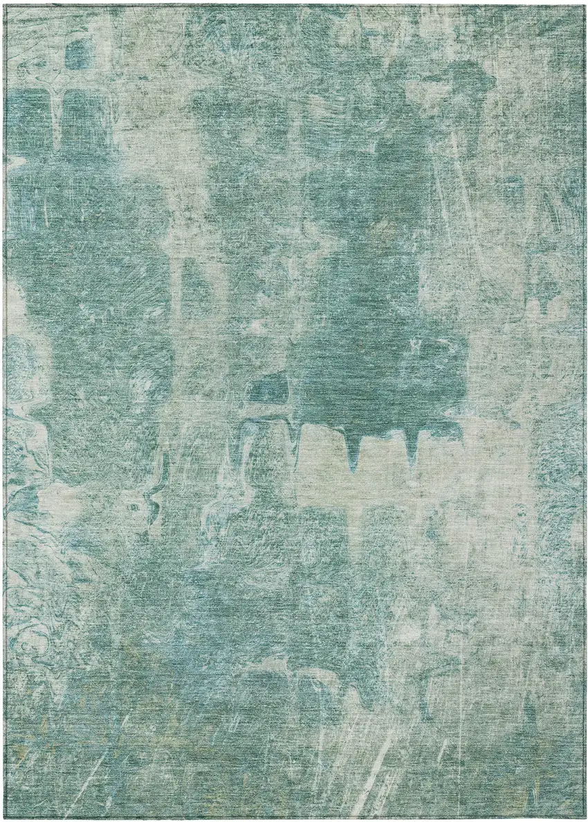 Teal Blue And Ivory Abstract Washable Indoor Outdoor Area Rug Photo 2