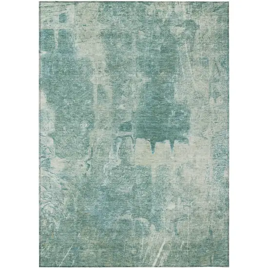 Teal Blue And Ivory Abstract Washable Indoor Outdoor Area Rug Photo 2