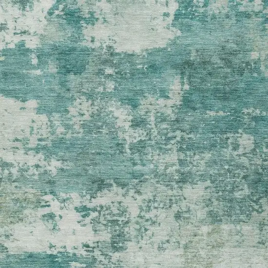Teal Blue And Ivory Abstract Washable Indoor Outdoor Area Rug Photo 3