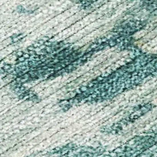 Teal Blue And Ivory Abstract Washable Indoor Outdoor Area Rug Photo 2