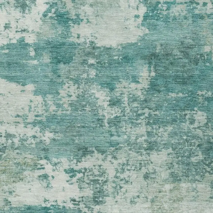 Teal Blue And Ivory Abstract Washable Indoor Outdoor Area Rug Photo 2