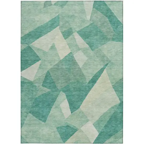 Teal Blue And Ivory Abstract Washable Indoor Outdoor Area Rug Photo 3