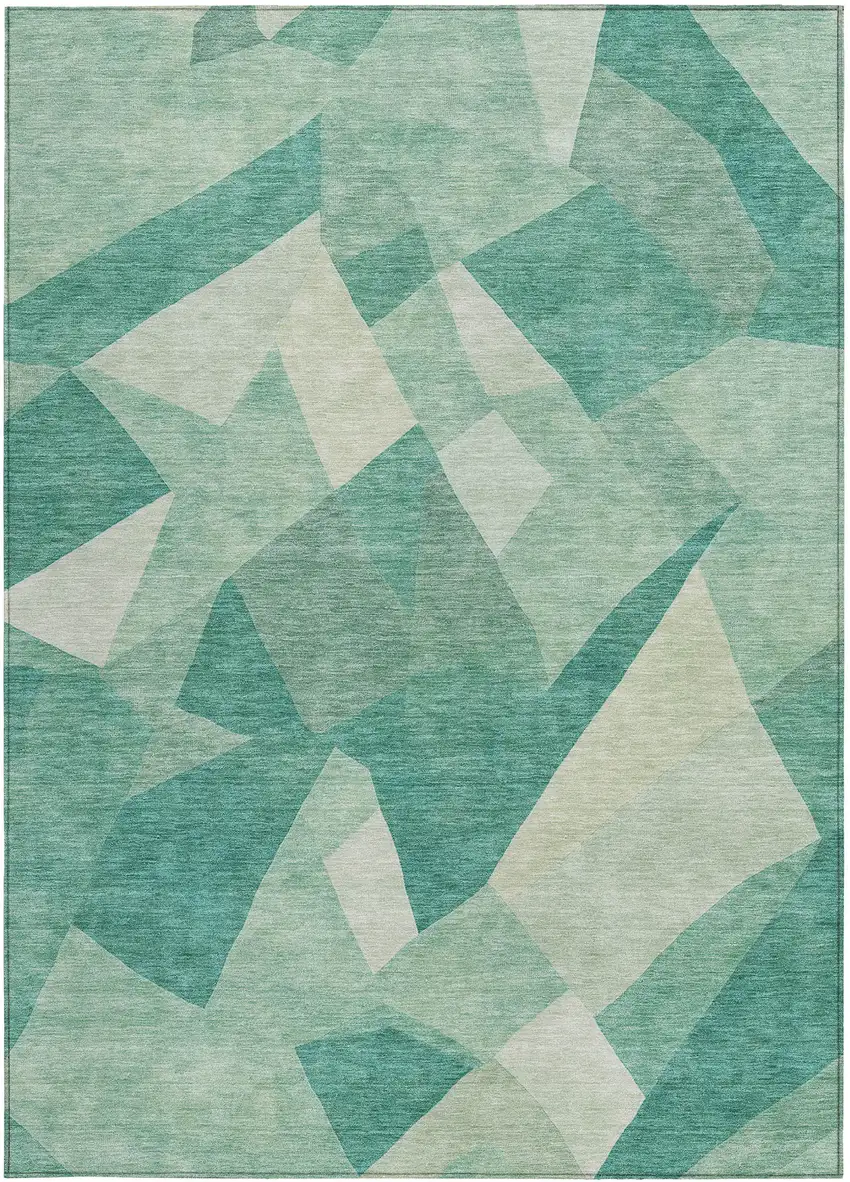 Teal Blue And Ivory Abstract Washable Indoor Outdoor Area Rug Photo 3
