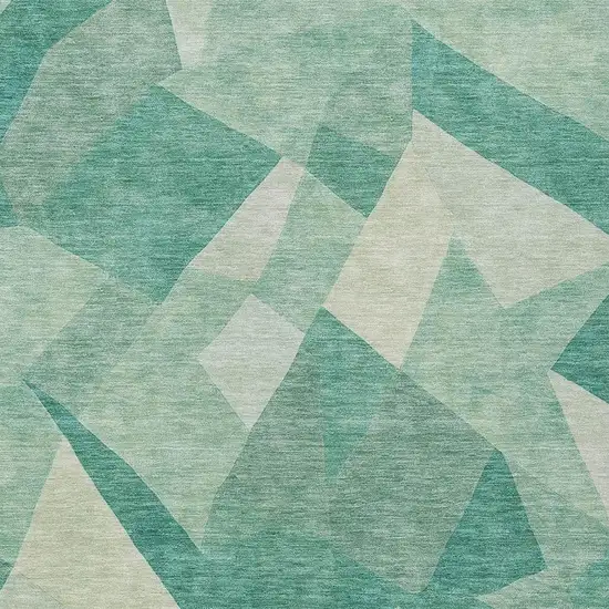 Teal Blue And Ivory Abstract Washable Indoor Outdoor Area Rug Photo 2