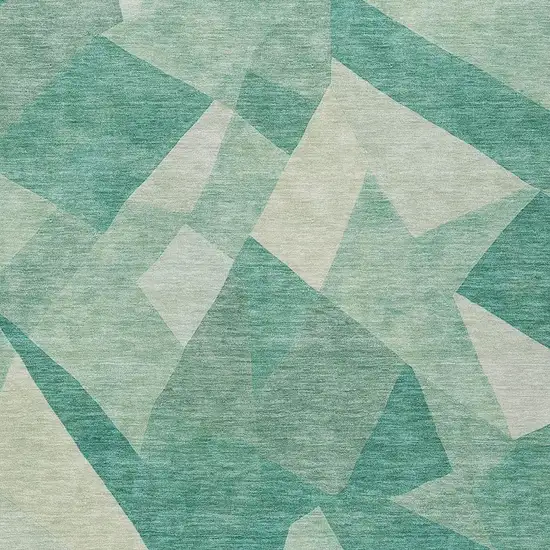 Teal Blue And Ivory Abstract Washable Indoor Outdoor Area Rug Photo 2