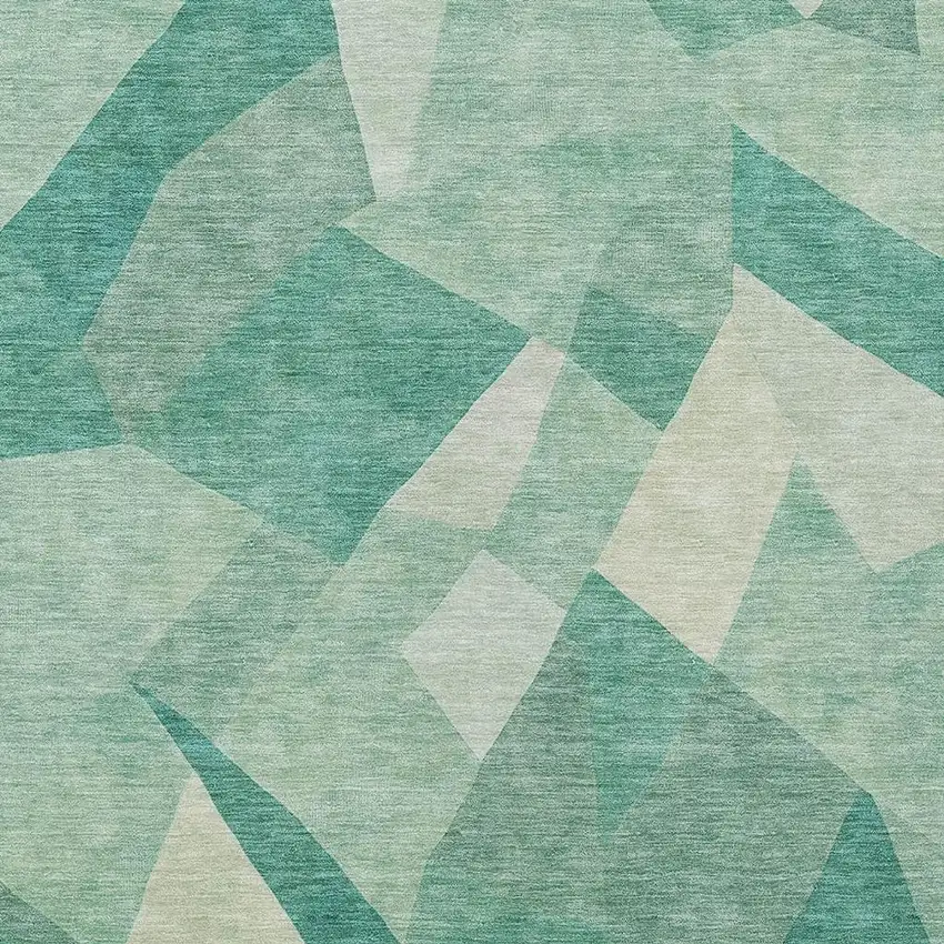 Teal Blue And Ivory Abstract Washable Indoor Outdoor Area Rug Photo 2