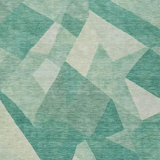 Teal Blue And Ivory Abstract Washable Indoor Outdoor Area Rug Photo 2