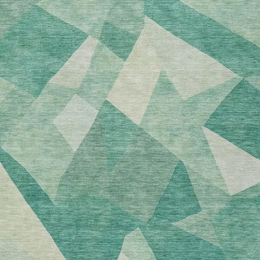 Teal Blue And Ivory Abstract Washable Indoor Outdoor Area Rug Photo 2