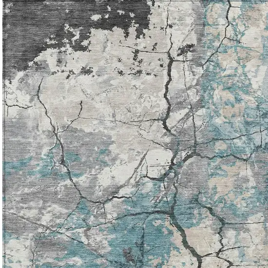 Teal Blue And Ivory Abstract Washable Indoor Outdoor Area Rug Photo 2
