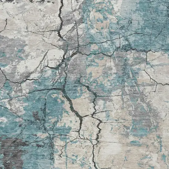 Teal Blue And Ivory Abstract Washable Indoor Outdoor Area Rug Photo 2