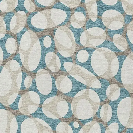 Teal Blue And Ivory Abstract Washable Indoor Outdoor Area Rug Photo 2