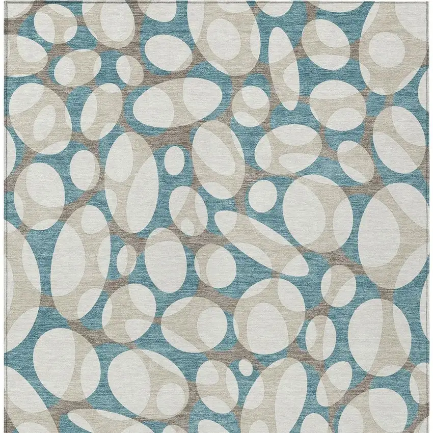 Teal Blue And Ivory Abstract Washable Indoor Outdoor Area Rug Photo 3