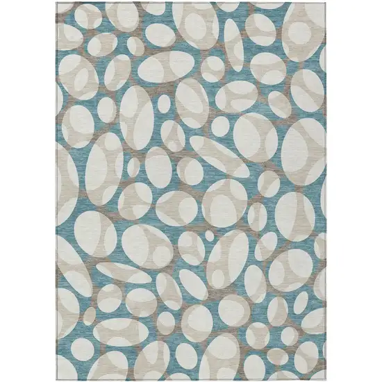 Teal Blue And Ivory Abstract Washable Indoor Outdoor Area Rug Photo 1