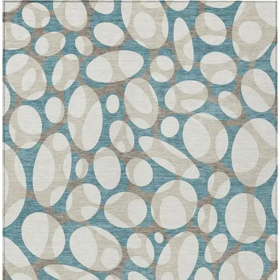 Teal Blue And Ivory Abstract Washable Indoor Outdoor Area Rug Photo 3