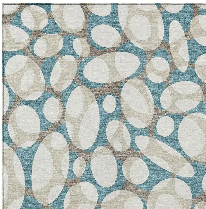 Teal Blue And Ivory Abstract Washable Indoor Outdoor Area Rug Photo 2