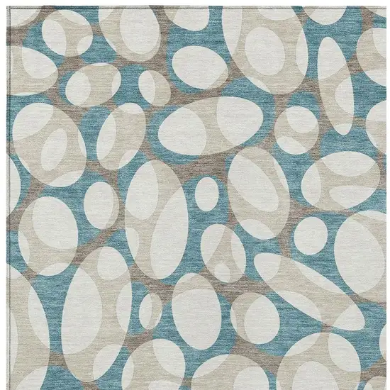 Teal Blue And Ivory Abstract Washable Indoor Outdoor Area Rug Photo 2