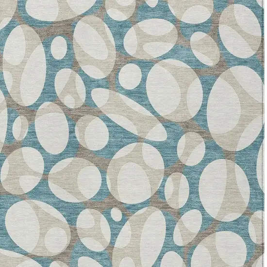 Teal Blue And Ivory Abstract Washable Indoor Outdoor Area Rug Photo 2
