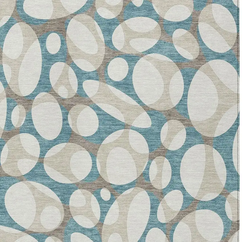 Teal Blue And Ivory Abstract Washable Indoor Outdoor Area Rug Photo 2