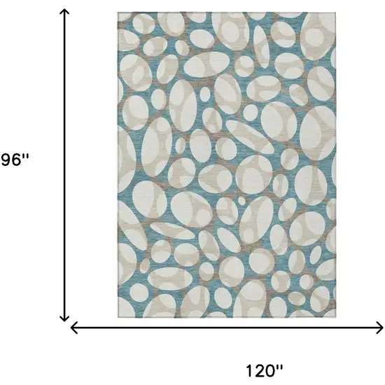 Teal Blue And Ivory Abstract Washable Indoor Outdoor Area Rug Photo 6