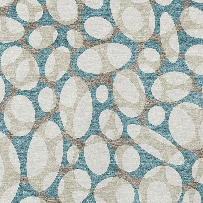Teal Blue And Ivory Abstract Washable Indoor Outdoor Area Rug Photo 2