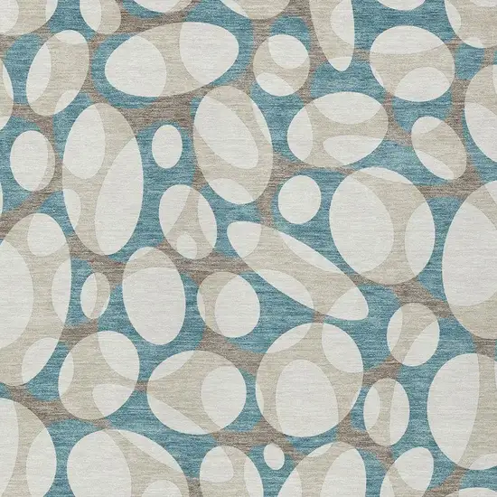 Teal Blue And Ivory Abstract Washable Indoor Outdoor Area Rug Photo 2