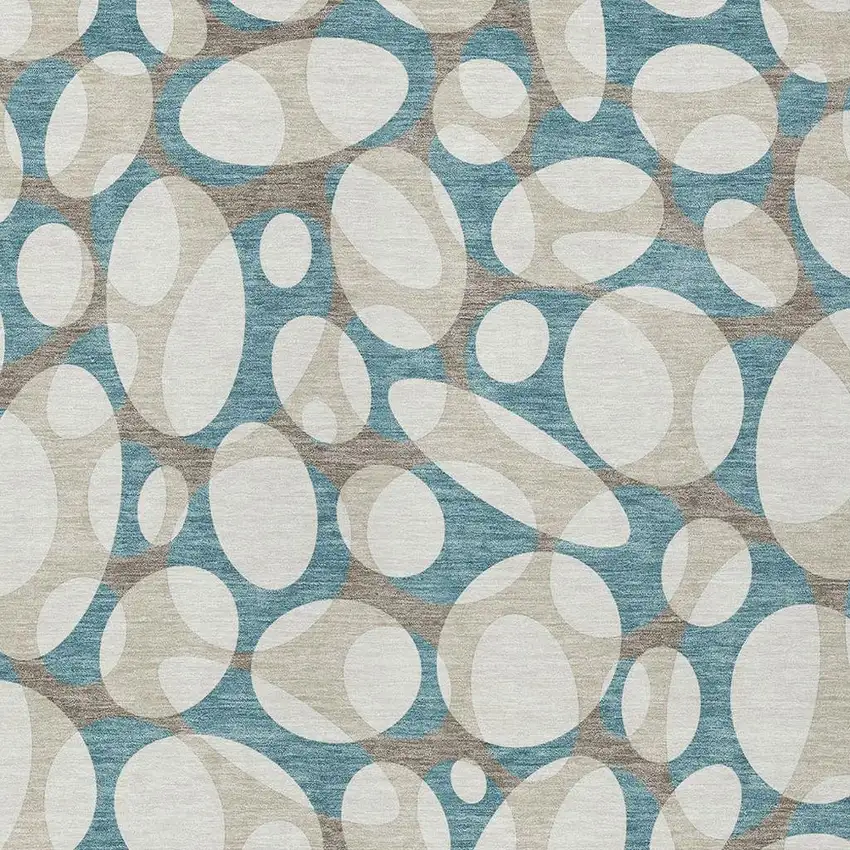 Teal Blue And Ivory Abstract Washable Indoor Outdoor Area Rug Photo 2