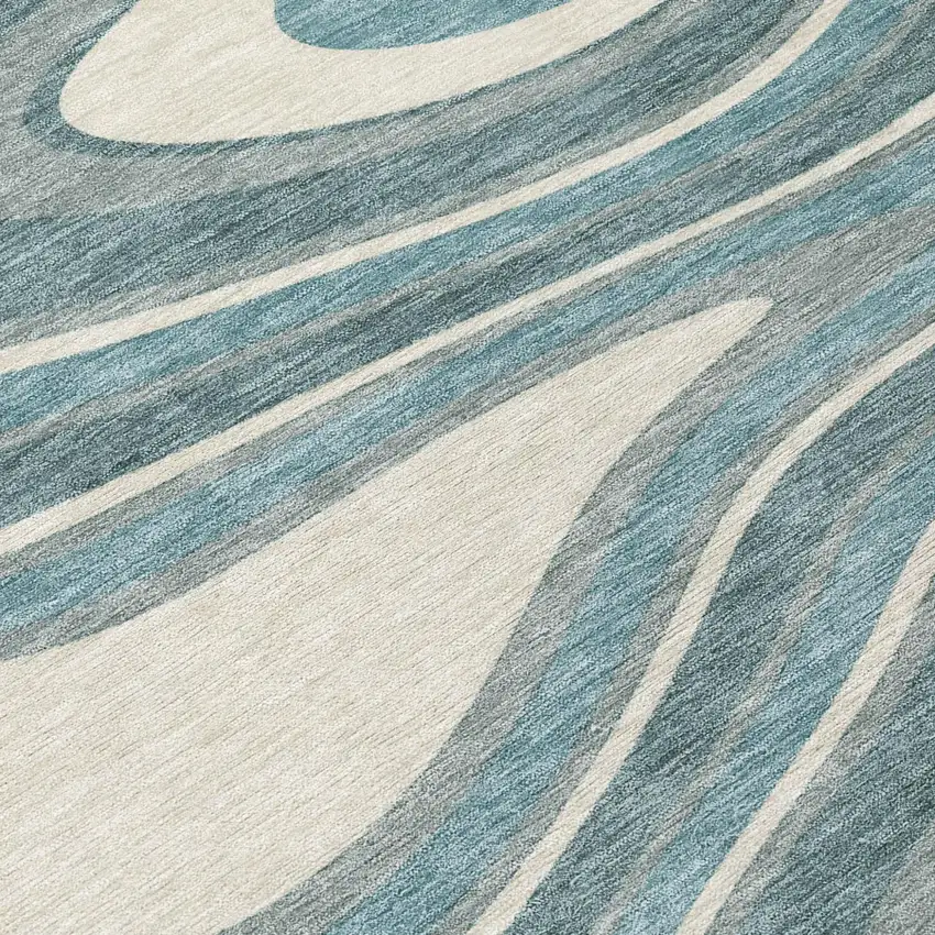 Teal Blue And Ivory Abstract Washable Indoor Outdoor Area Rug Photo 6
