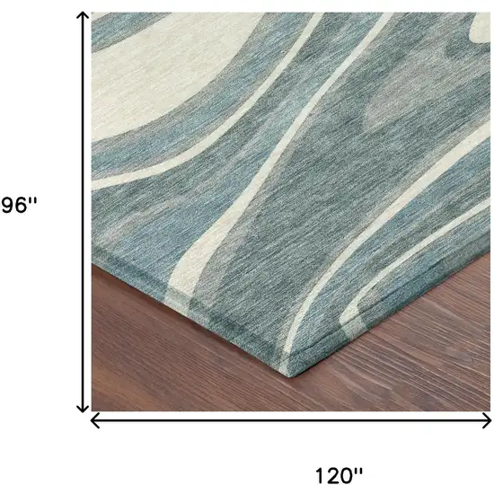 Teal Blue And Ivory Abstract Washable Indoor Outdoor Area Rug Photo 7