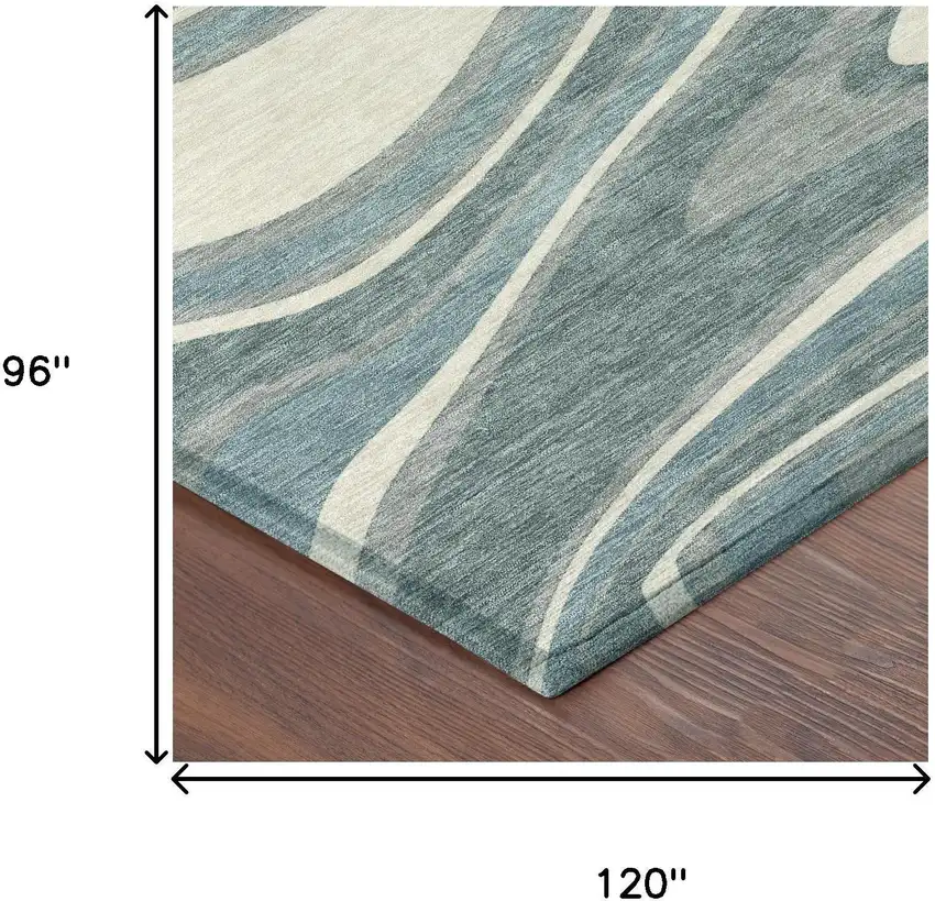 Teal Blue And Ivory Abstract Washable Indoor Outdoor Area Rug Photo 7