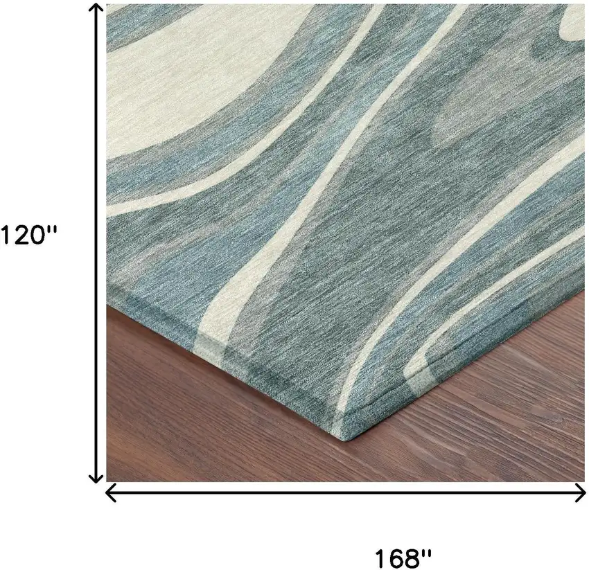 Teal Blue And Ivory Abstract Washable Indoor Outdoor Area Rug Photo 7