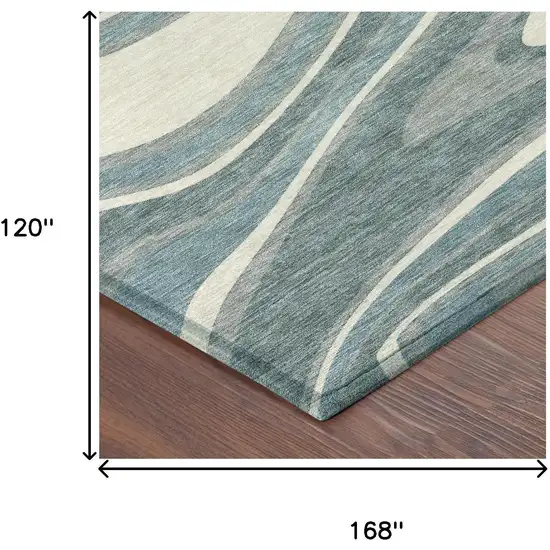 Teal Blue And Ivory Abstract Washable Indoor Outdoor Area Rug Photo 7