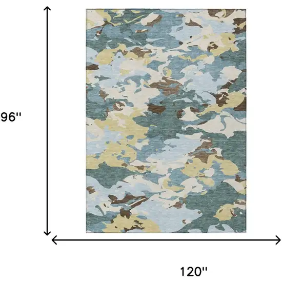 Teal Blue And Ivory Abstract Washable Indoor Outdoor Area Rug Photo 7