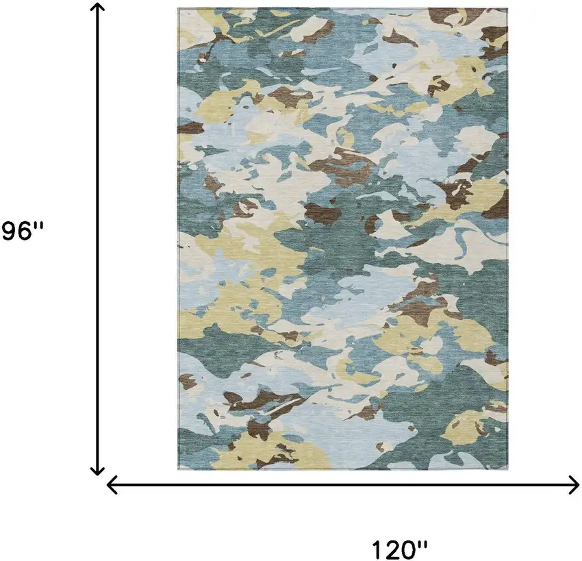 Teal Blue And Ivory Abstract Washable Indoor Outdoor Area Rug Photo 7