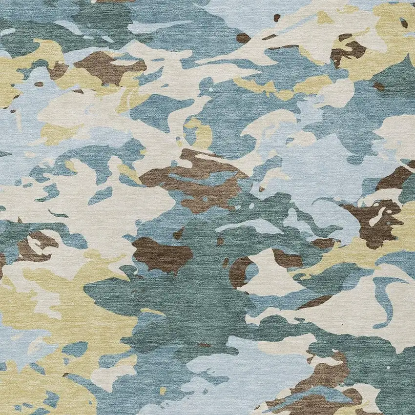 Teal Blue And Ivory Abstract Washable Indoor Outdoor Area Rug Photo 3