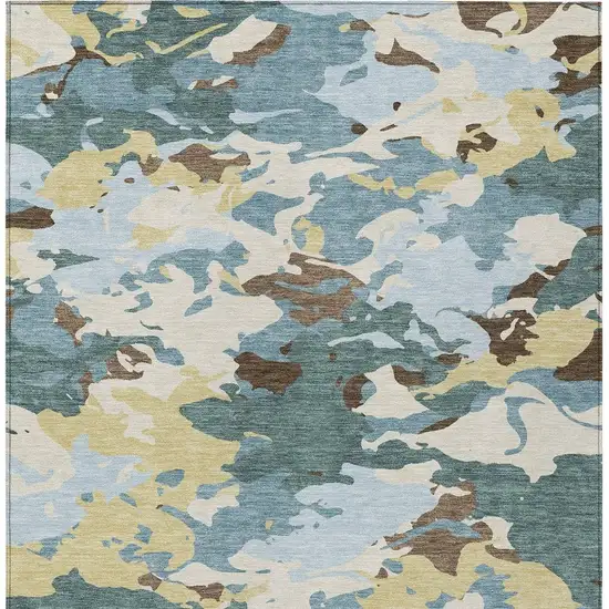 Teal Blue And Ivory Abstract Washable Indoor Outdoor Area Rug Photo 4