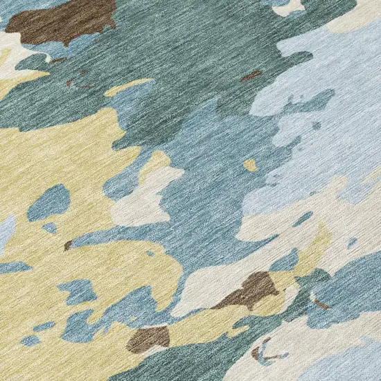 Teal Blue And Ivory Abstract Washable Indoor Outdoor Area Rug Photo 6