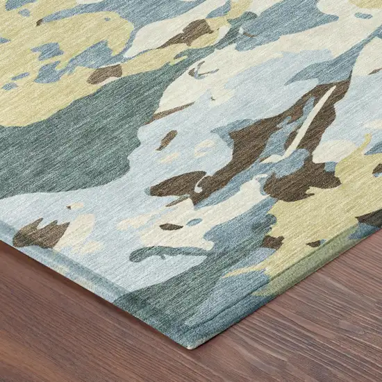 Teal Blue And Ivory Abstract Washable Indoor Outdoor Area Rug Photo 5
