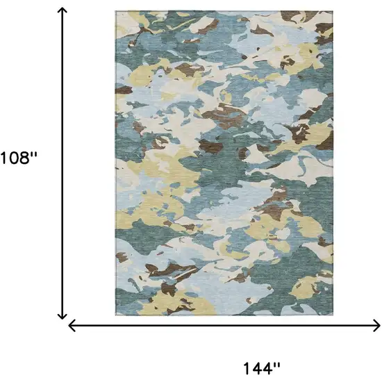 Teal Blue And Ivory Abstract Washable Indoor Outdoor Area Rug Photo 7