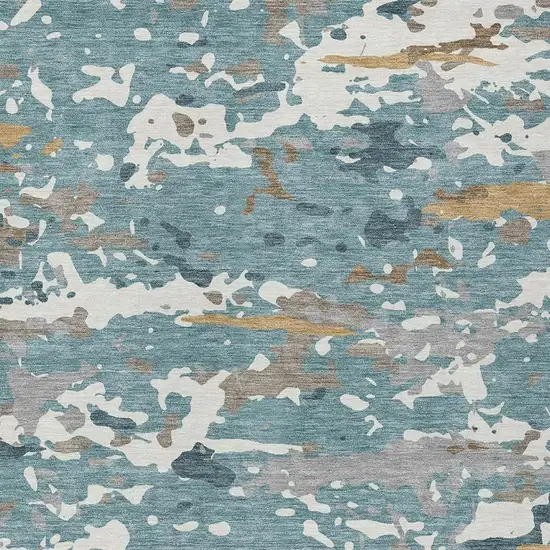 Teal Blue And Ivory Abstract Washable Indoor Outdoor Area Rug Photo 2
