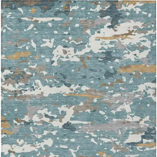 Teal Blue And Ivory Abstract Washable Indoor Outdoor Area Rug Photo 3