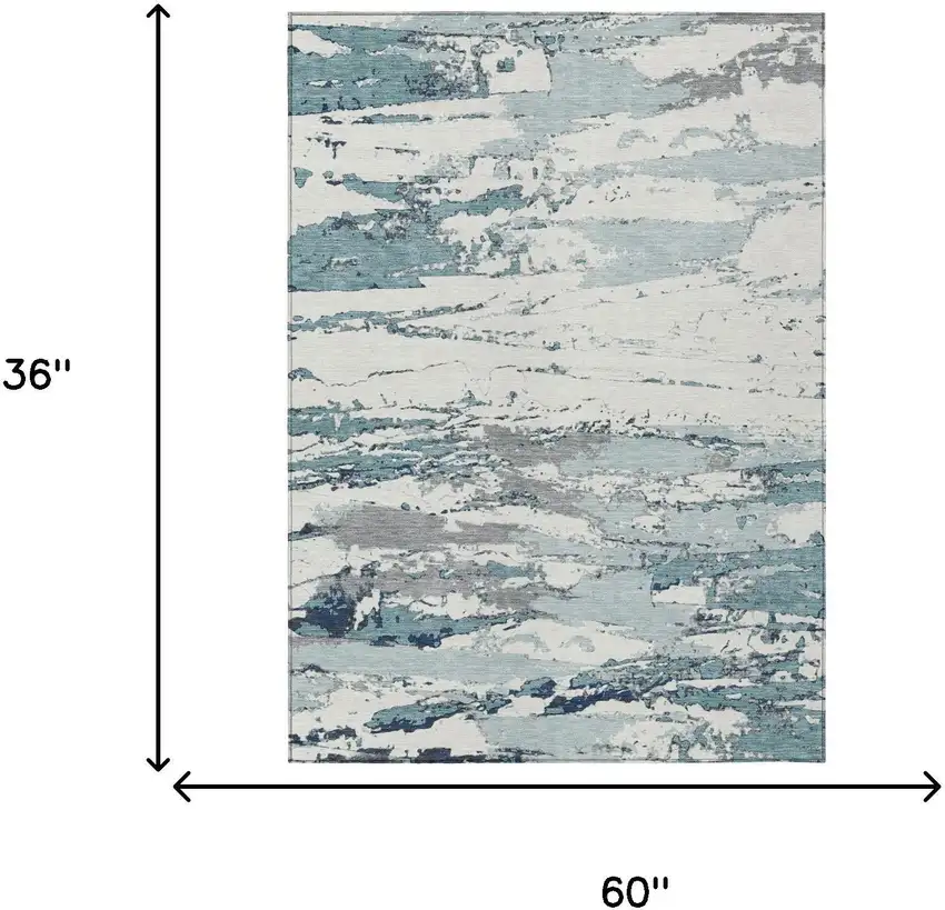 Teal Blue And Ivory Abstract Washable Indoor Outdoor Area Rug Photo 5