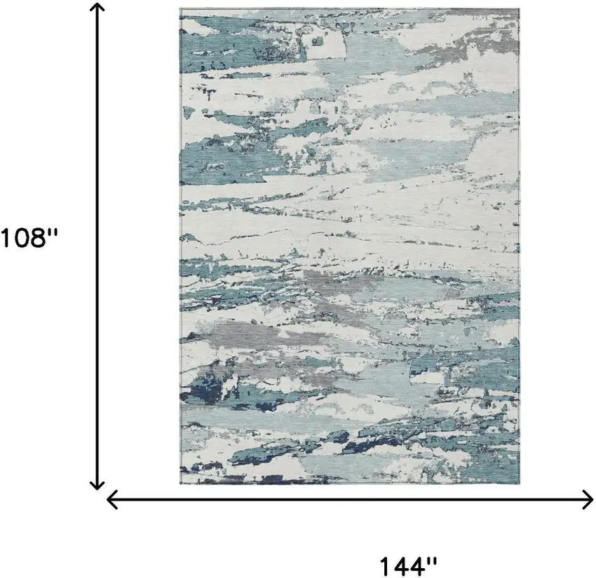 Teal Blue And Ivory Abstract Washable Indoor Outdoor Area Rug Photo 5