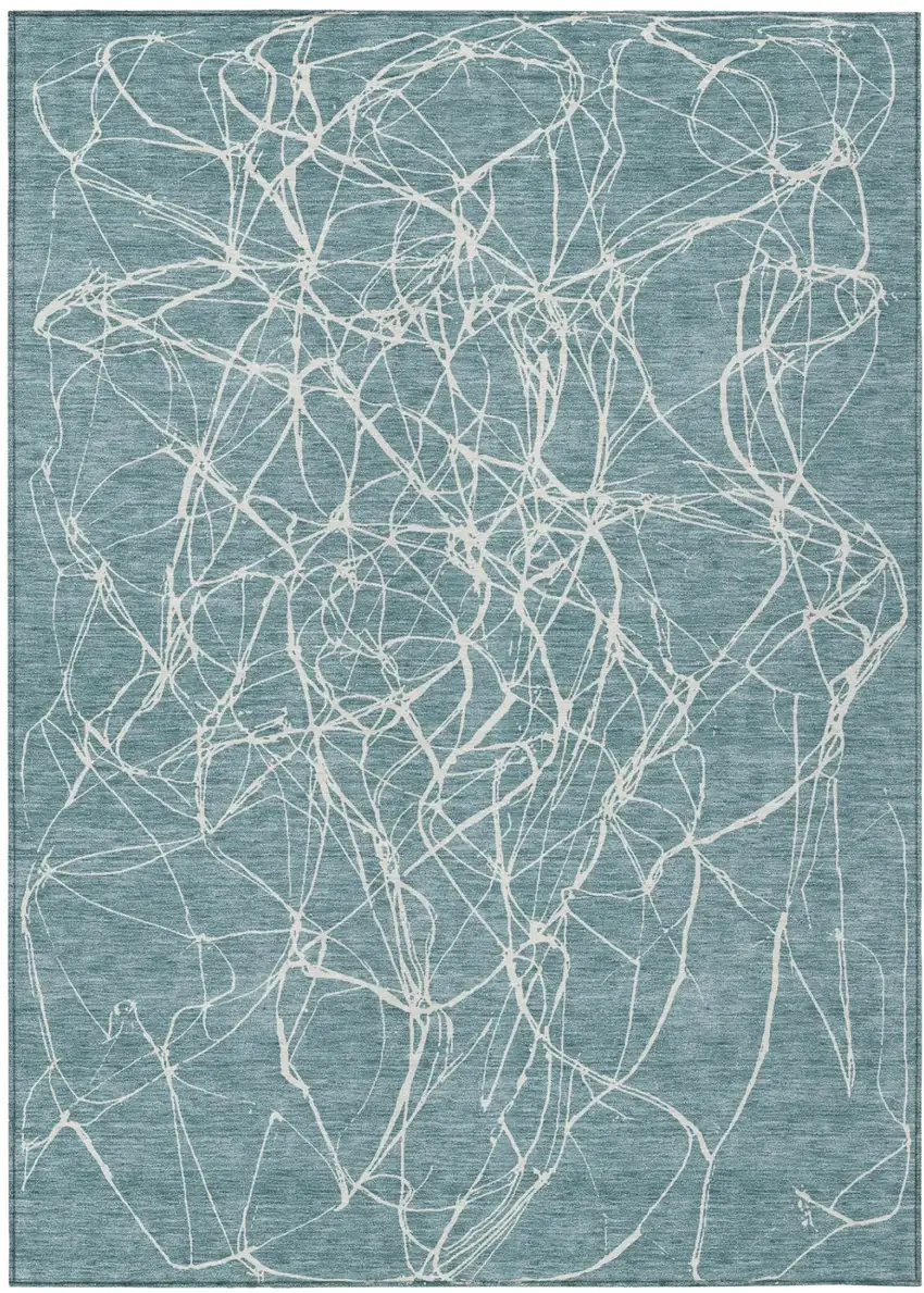 Teal Blue And Ivory Abstract Washable Indoor Outdoor Area Rug Photo 2