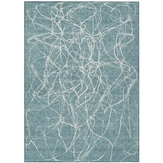Teal Blue And Ivory Abstract Washable Indoor Outdoor Area Rug Photo 2